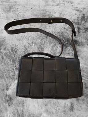 Black Woven PU Leather Crossbody Bag